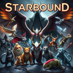 An epic fantasy book cover for 'Starbound' showcasing 13 unique heroes banding together against the dark force of the villain Vo!d