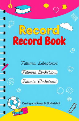 A visually appealing and attractive cover design for a record book, featuring vibrant colors and educational motifs