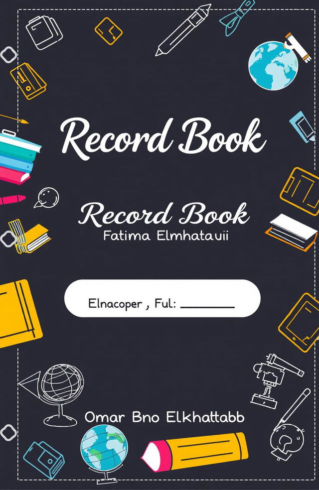 A visually appealing and attractive cover design for a record book, featuring vibrant colors and educational motifs