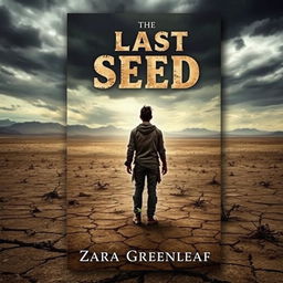 A captivating book cover design for 'The Last Seed' by Zara Greenleaf, featuring a lone figure standing in a vast post-apocalyptic wasteland