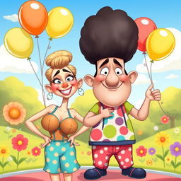 A whimsical and humorous cartoon-style illustration featuring two comically exaggerated characters