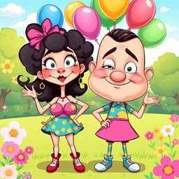 A whimsical and humorous cartoon-style illustration featuring two comically exaggerated characters