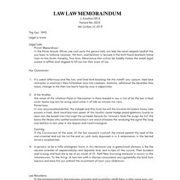 A detailed law memorandum outlining key points about a legal case, including facts, legal issues, and potential outcomes