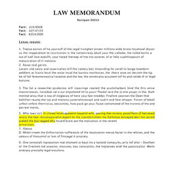 A detailed law memorandum outlining key points about a legal case, including facts, legal issues, and potential outcomes