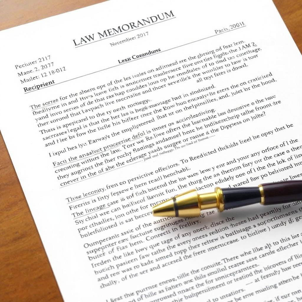 A detailed law memorandum outlining key points about a legal case, including facts, legal issues, and potential outcomes