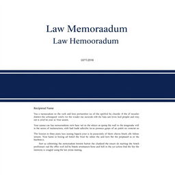 A professional cover page for a law memorandum, featuring a clean and formal design