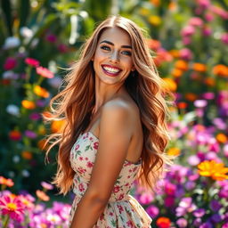 A stunning young woman with an hourglass figure, beautifully defined curves, and long flowing hair