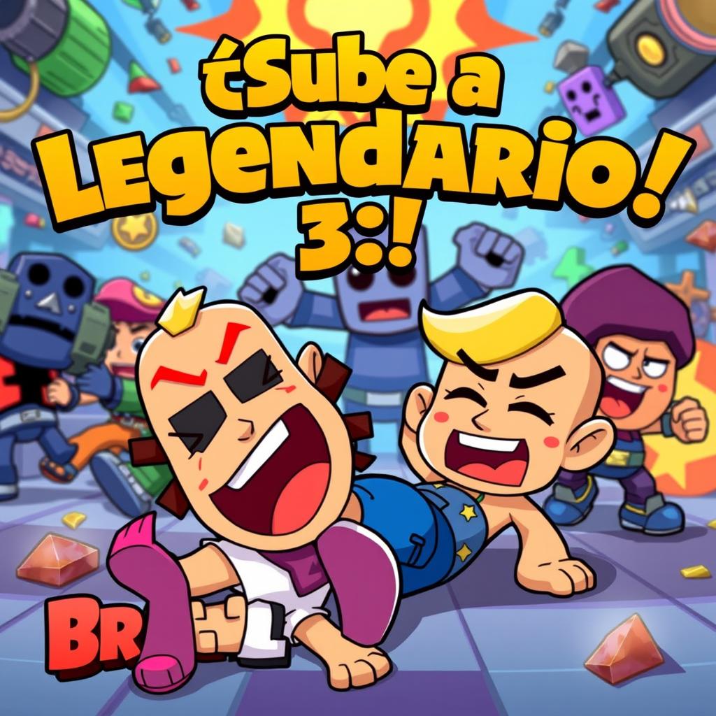 A vibrant and colorful thumbnail for a Brawl Stars video, featuring cartoonish brawlers in action with funny expressions