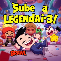 A vibrant and colorful thumbnail for a Brawl Stars video, featuring cartoonish brawlers in action with funny expressions
