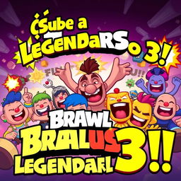 A lively and colorful thumbnail for a Brawl Stars video, showcasing various humorous brawlers engaged in a fun and chaotic match