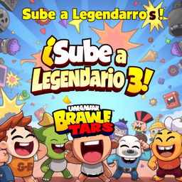 A lively and colorful thumbnail for a Brawl Stars video, showcasing various humorous brawlers engaged in a fun and chaotic match