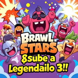 A lively and colorful thumbnail for a Brawl Stars video, showcasing various humorous brawlers engaged in a fun and chaotic match