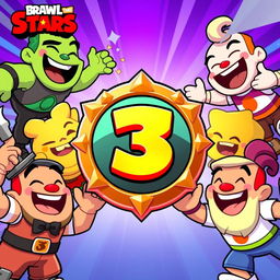 A vibrant and dynamic thumbnail for Brawl Stars featuring the Legendary 3 rank emblem prominently in the center