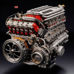 A highly detailed and intricate representation of the fastest car engine ever created, complete with its advanced mechanics, superior materials, and innovative design.