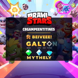 A vibrant and engaging thumbnail for a Brawl Stars video, featuring various brawlers from the game, prominently displayed in action poses