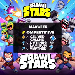 A vibrant and engaging thumbnail for a Brawl Stars video, featuring various brawlers from the game, prominently displayed in action poses
