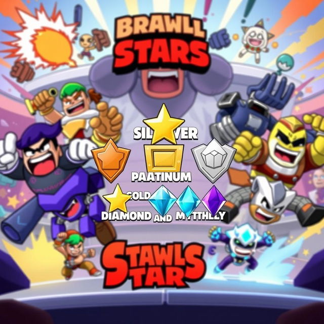 A vibrant and engaging thumbnail for a Brawl Stars video, featuring various brawlers from the game, prominently displayed in action poses