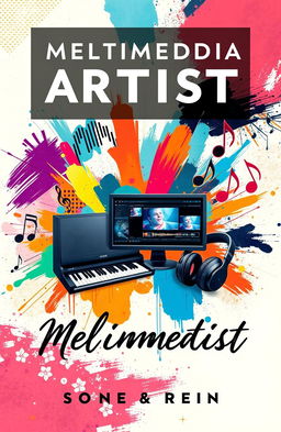 A vibrant and engaging book cover art that represents a multimedia artist passionate about music