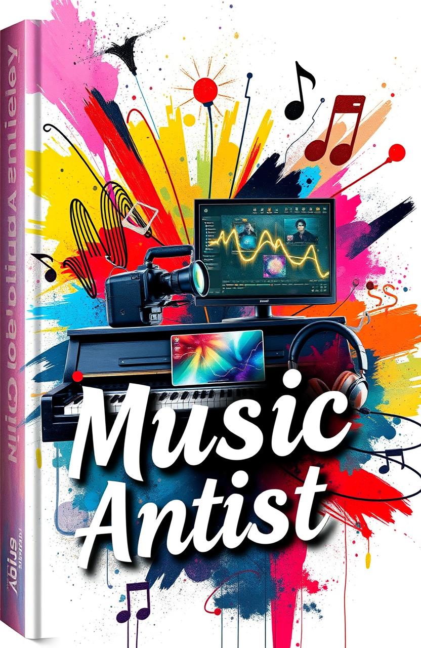 A vibrant and engaging book cover art that represents a multimedia artist passionate about music