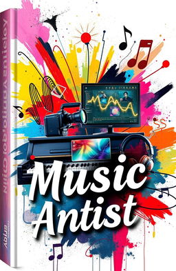 A vibrant and engaging book cover art that represents a multimedia artist passionate about music