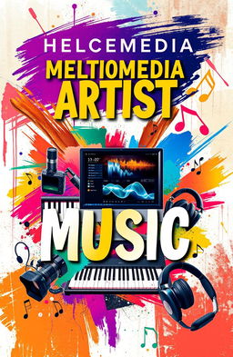 A vibrant and engaging book cover art that represents a multimedia artist passionate about music