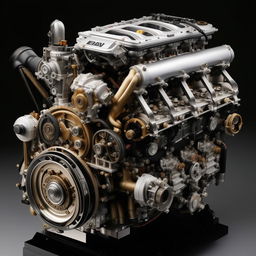 A highly detailed and intricate representation of the fastest car engine ever created, complete with its advanced mechanics, superior materials, and innovative design.