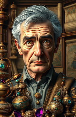 A surreal portrait of Linch, a middle-aged man with an intriguing appearance