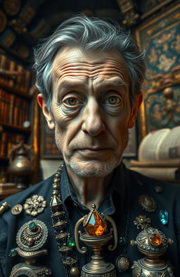A surreal portrait of Linch, a middle-aged man with an intriguing appearance