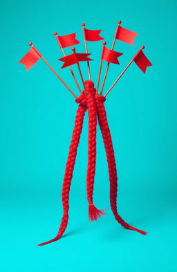 A striking visual featuring a vibrant teal background that contrasts beautifully with a stunning display of braided hair in bright red