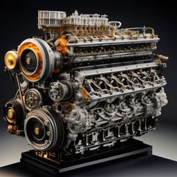 A highly detailed and intricate representation of the fastest car engine ever created, complete with its advanced mechanics, superior materials, and innovative design.