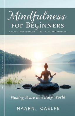 A serene and calming book cover design for "Mindfulness for Beginners: A Guide to Finding Peace in a Busy World
