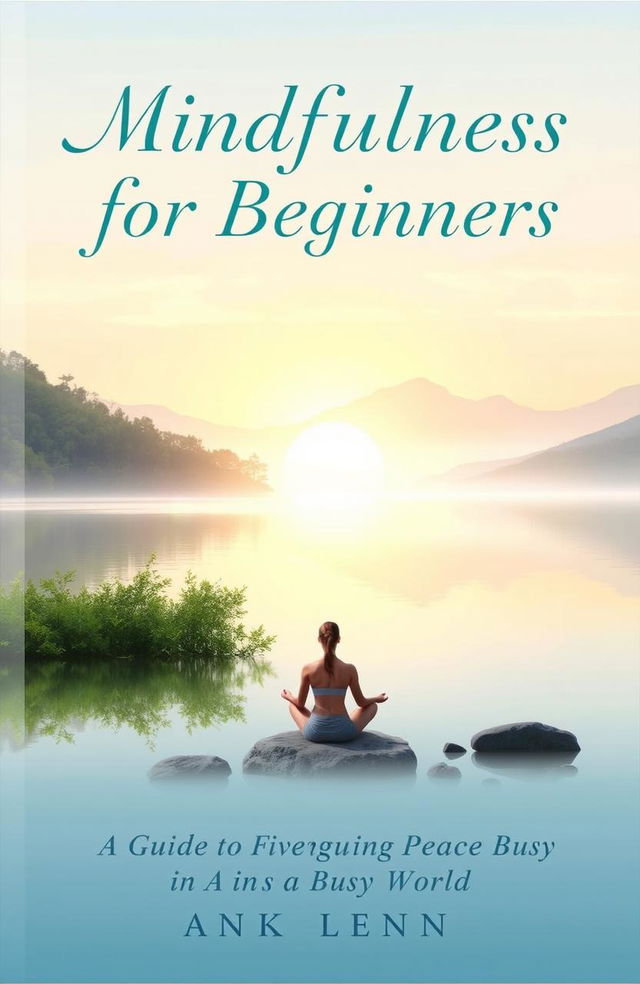 A serene and calming book cover design for "Mindfulness for Beginners: A Guide to Finding Peace in a Busy World