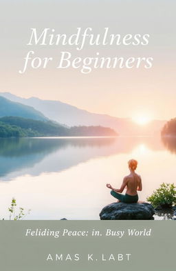 A serene and calming book cover design for "Mindfulness for Beginners: A Guide to Finding Peace in a Busy World