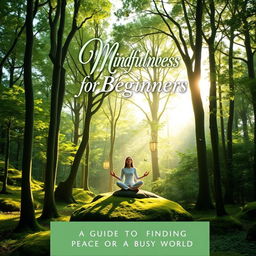 A peaceful book cover design for "Mindfulness for Beginners: A Guide to Finding Peace in a Busy World