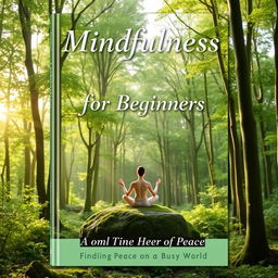 A peaceful book cover design for "Mindfulness for Beginners: A Guide to Finding Peace in a Busy World