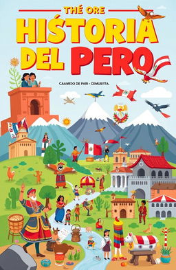 A vibrant and animated illustration representing the title 'ÁLBUM DE HISTORIA DEL PERÚ: S