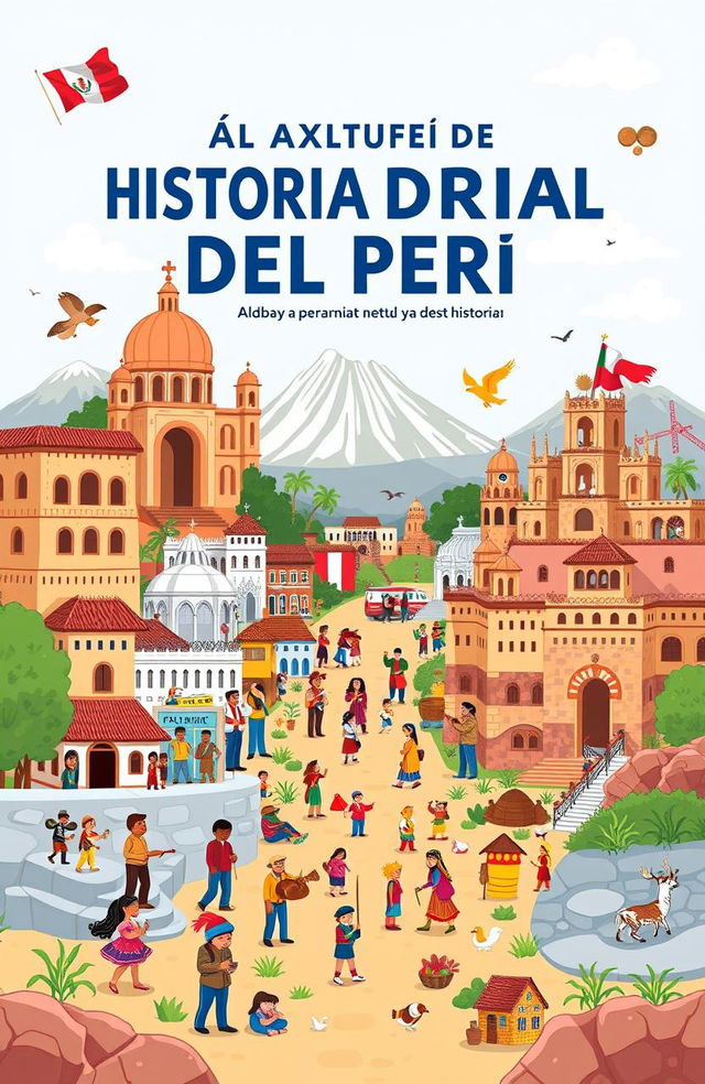 A vibrant and animated illustration representing the title 'ÁLBUM DE HISTORIA DEL PERÚ: S