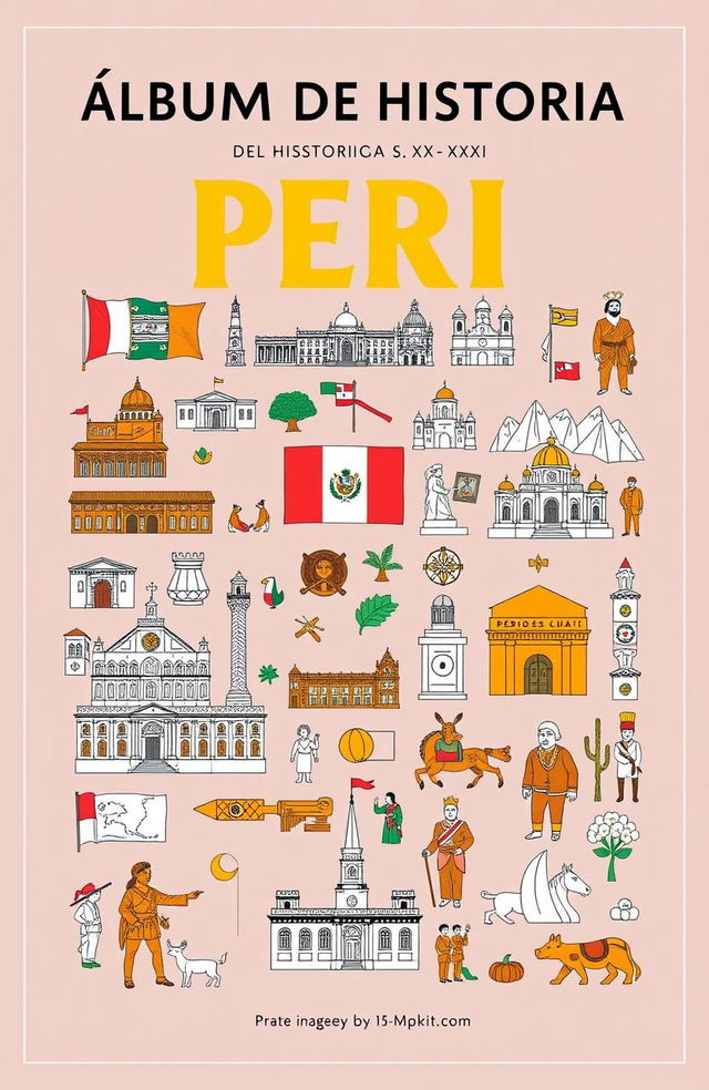 An informative and artistic representation of the title "ÁLBUM DE HISTORIA DEL PERÚ: S