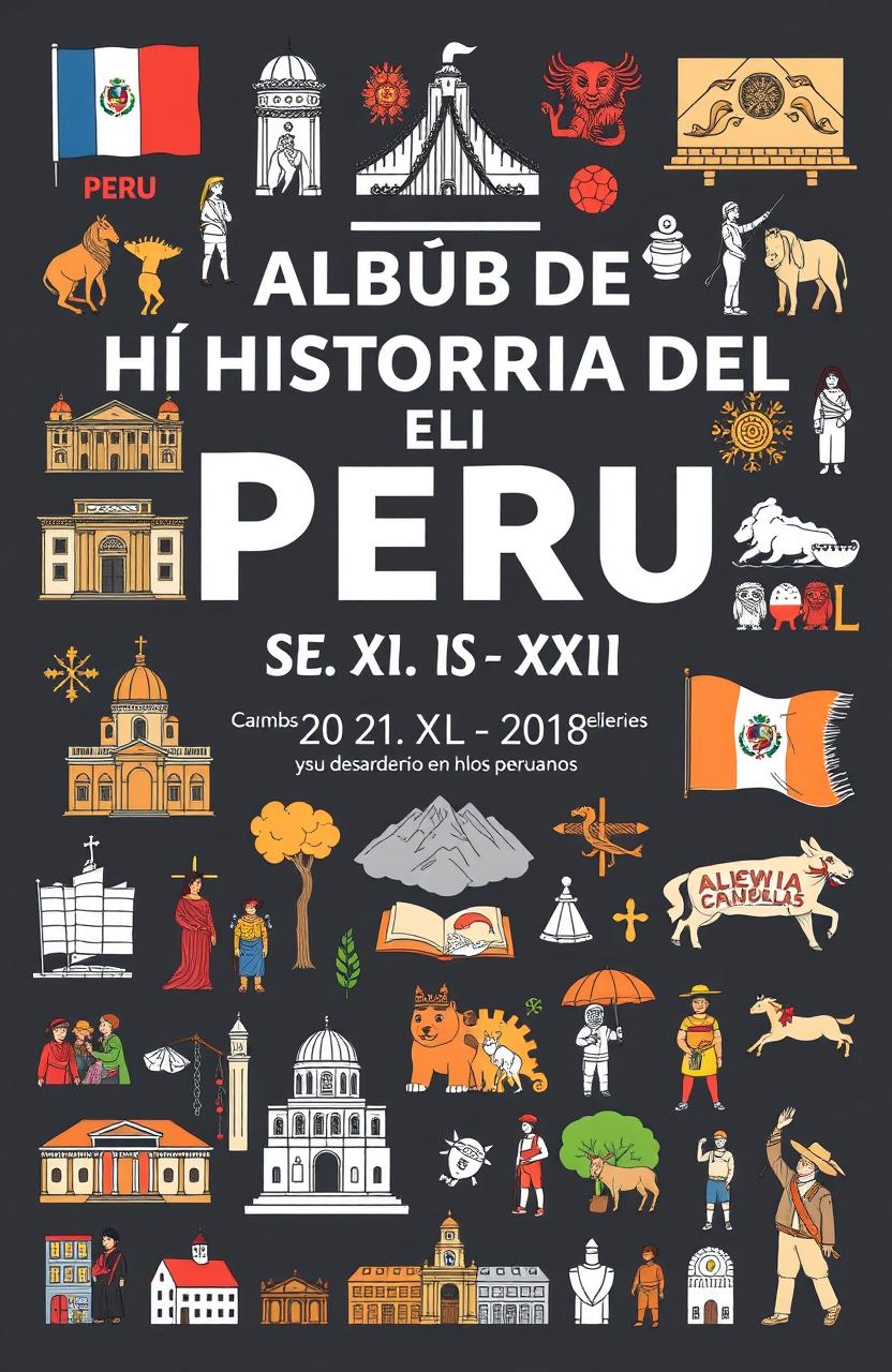 An informative and artistic representation of the title "ÁLBUM DE HISTORIA DEL PERÚ: S