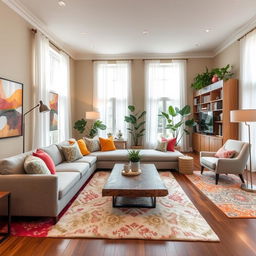 A beautifully redesigned living room featuring a modern, elegant aesthetic