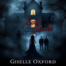 A dark romance book cover featuring an imposing old mansion in the background, partially shrouded in fog and shadows, with a single illuminated window suggesting dark secrets within