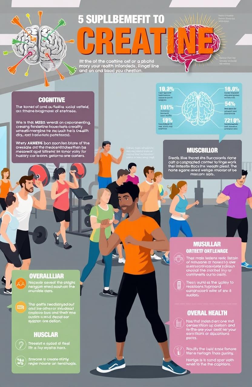 An informative and engaging illustration depicting the benefits of creatine as a supplement