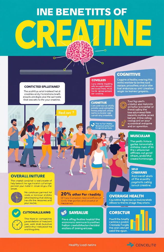 An informative and engaging illustration depicting the benefits of creatine as a supplement