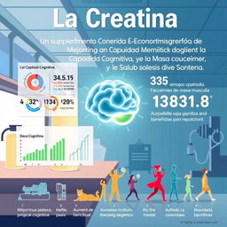 Una ilustración de portada con un estilo científico que representa los beneficios de la creatina