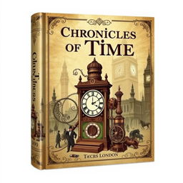 A book jacket design themed around time travel, inspired by the year 1890