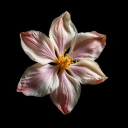 A high-resolution image of a withering jasmine flower, showcasing its delicate petals and intricate details