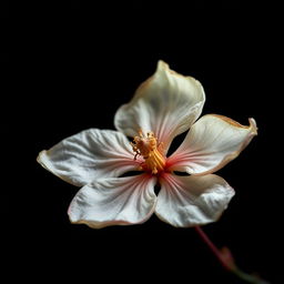 A high-resolution image of a withering jasmine flower, showcasing its delicate petals and intricate details