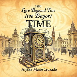 A book jacket design themed around time travel, inspired by the year 1890
