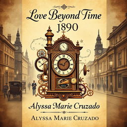A book jacket design themed around time travel, inspired by the year 1890