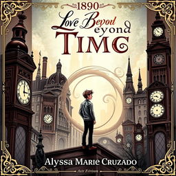 A book jacket design themed around time travel, inspired by the year 1890